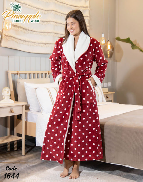 Women's Red & White Polka Dot Plush Bathrobe