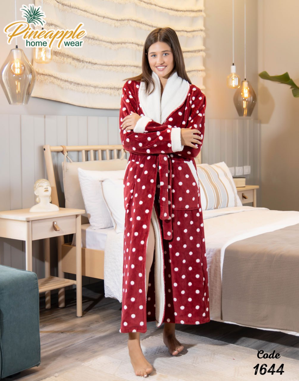 Women's Red & White Polka Dot Plush Bathrobe