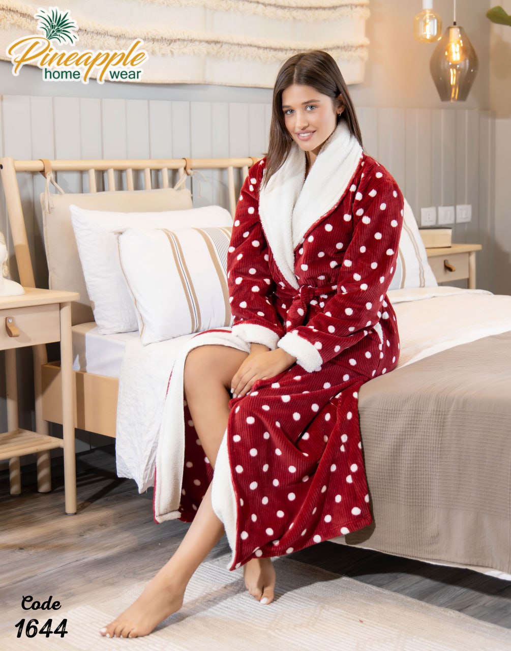 Women's Red & White Polka Dot Plush Bathrobe
