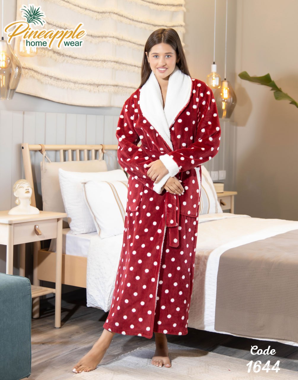 Women's Red & White Polka Dot Plush Bathrobe