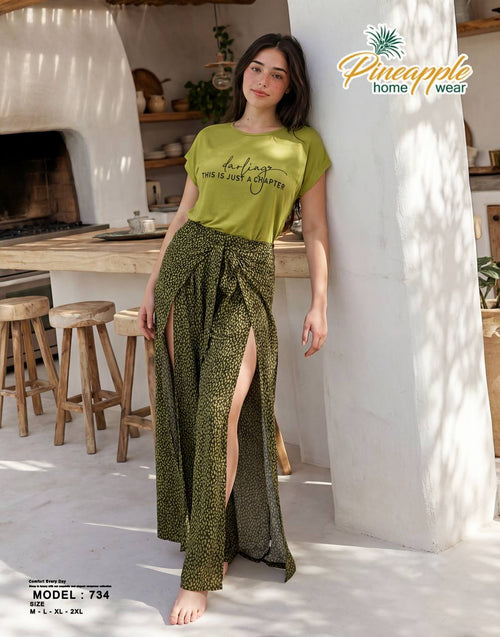 Patterned Skirt Home Wear Set