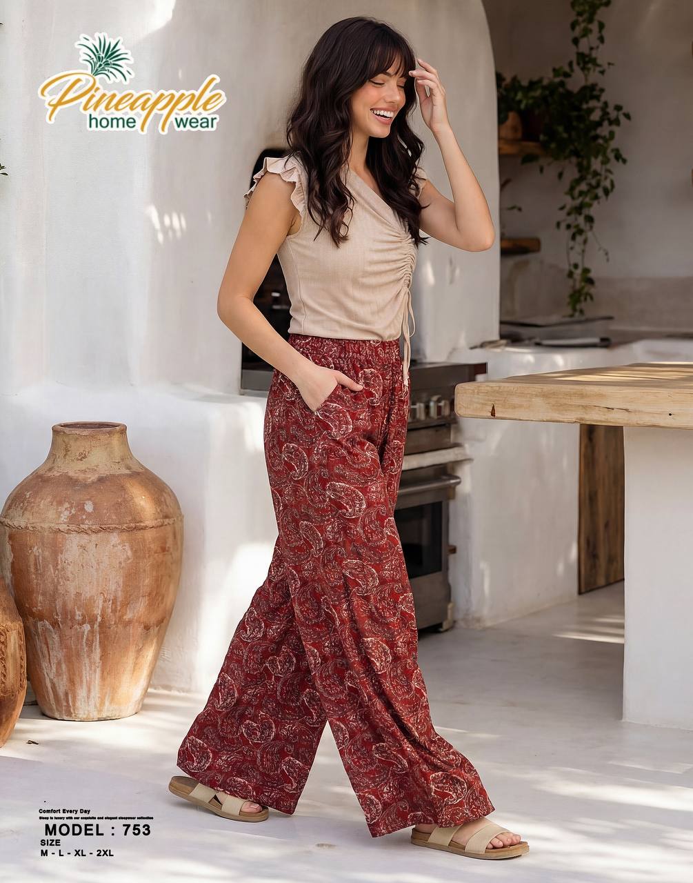 Patterned Pants Home Wear Set