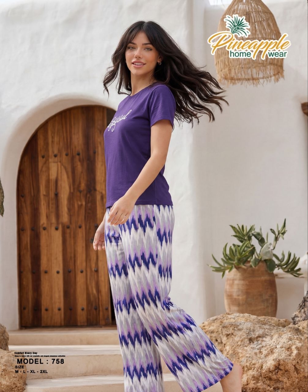 Purple Top & Patterned Skirt Set