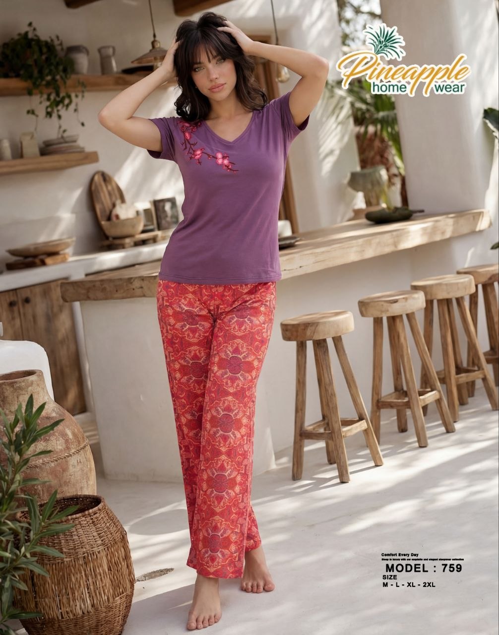 Purple Top & Red Patterned Pants Set