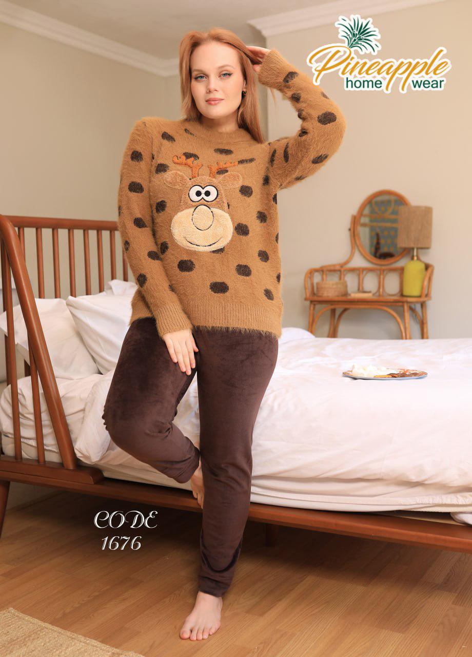 Brown sweater adorned with a playful reindeer motif